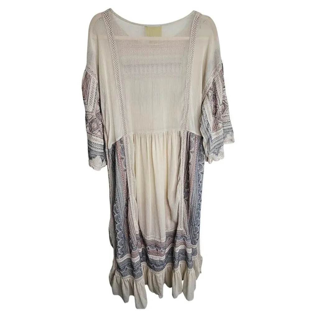 Maeve Cream Boho Midi Dress with Blue and Rust Accents - Picture 10 of 10